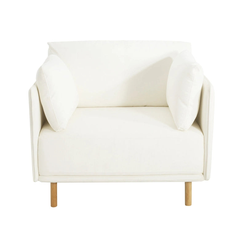 Fauteuil d'appoint rembourré à assise large avec pieds en bois massif et coussin lombaire