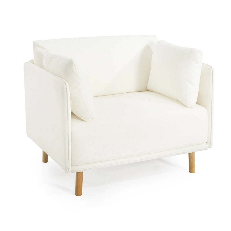 Fauteuil d'appoint rembourré à assise large avec pieds en bois massif et coussin lombaire
