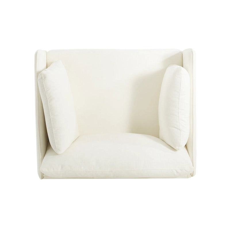 Fauteuil d'appoint rembourré à assise large avec pieds en bois massif et coussin lombaire