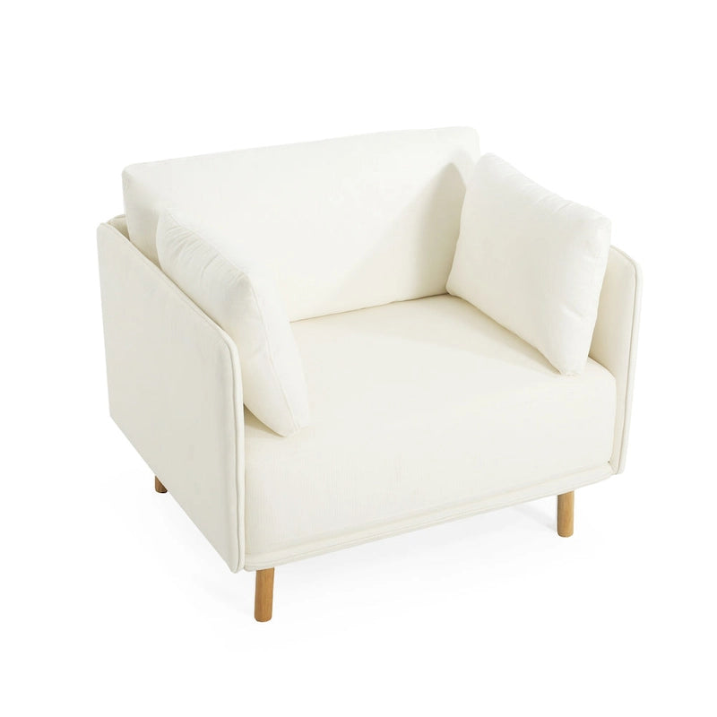 Fauteuil d'appoint rembourré à assise large avec pieds en bois massif et coussin lombaire