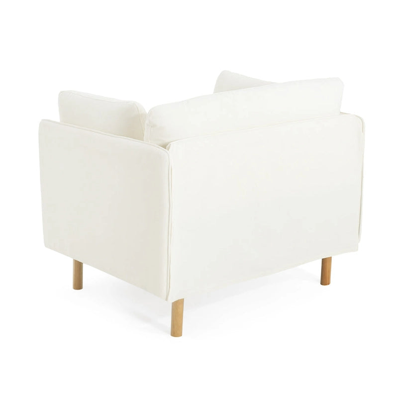 Fauteuil d'appoint rembourré à assise large avec pieds en bois massif et coussin lombaire