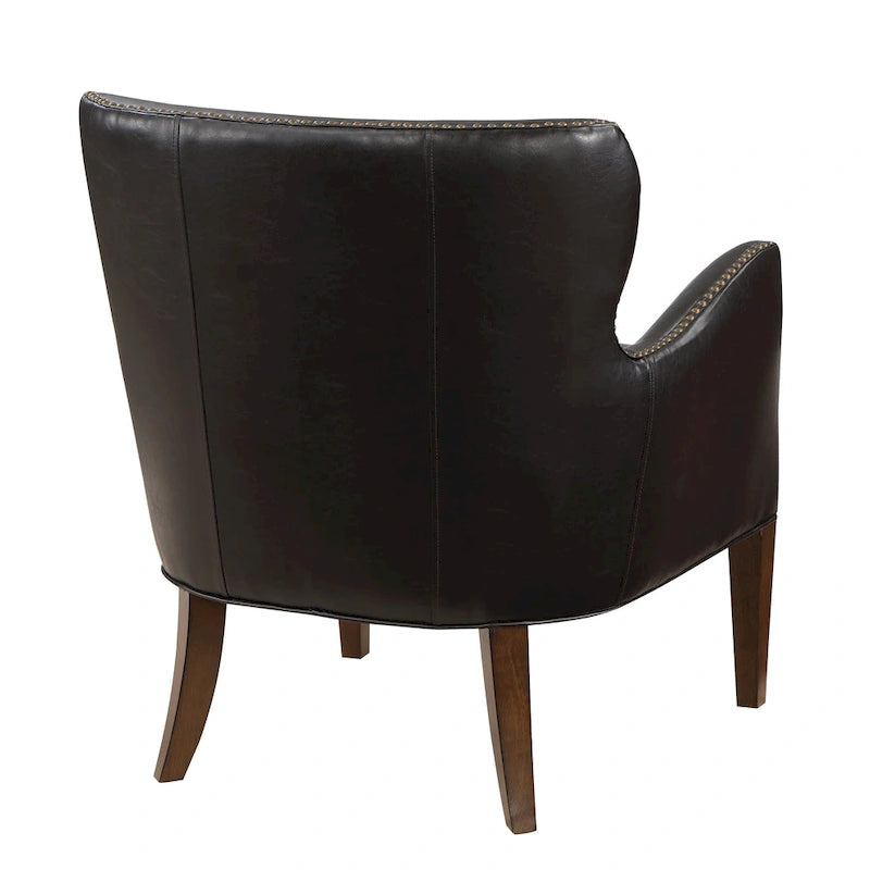 Fauteuil d'appoint à accoudoirs inclinés et hauts pieds en similicuir avec clous décoratifs
