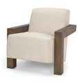 Fauteuil d'appoint rembourré en tissu beige avec structure en bois massif pour salon