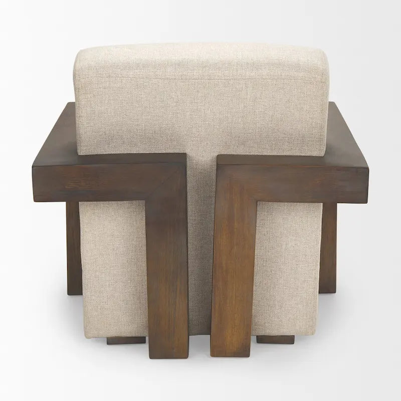 Fauteuil d'appoint rembourré en tissu beige avec structure en bois massif pour salon