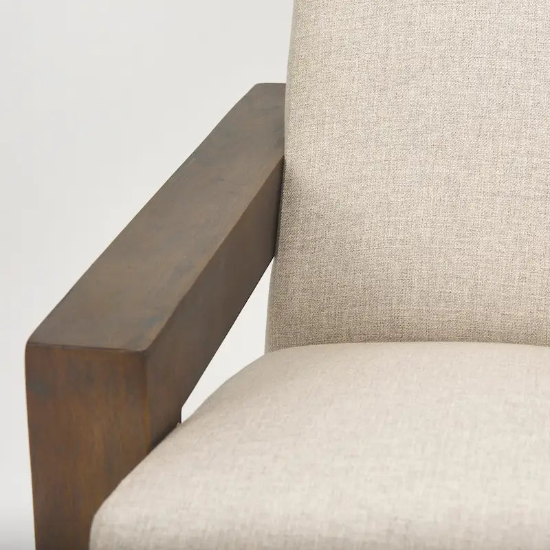 Fauteuil d'appoint rembourré en tissu beige avec structure en bois massif pour salon