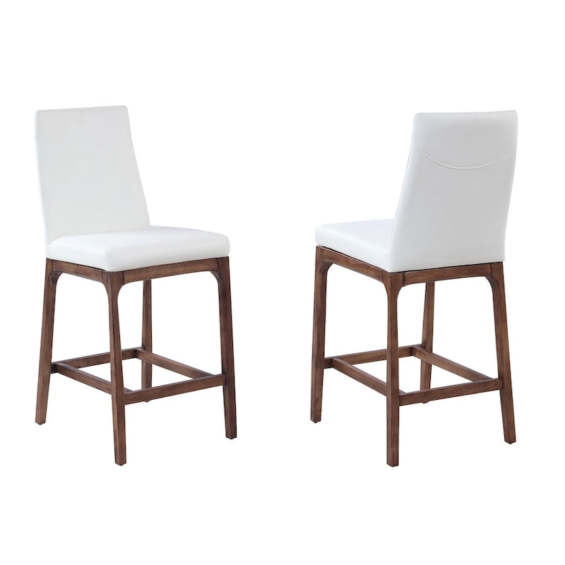 Modern Contour Back Counter Stool White Faux Leather Solid Wood Legs