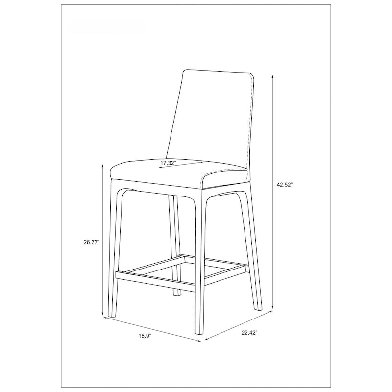 Modern Contour Back Counter Stool White Faux Leather Solid Wood Legs