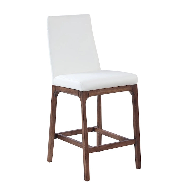 Modern Contour Back Counter Stool White Faux Leather Solid Wood Legs