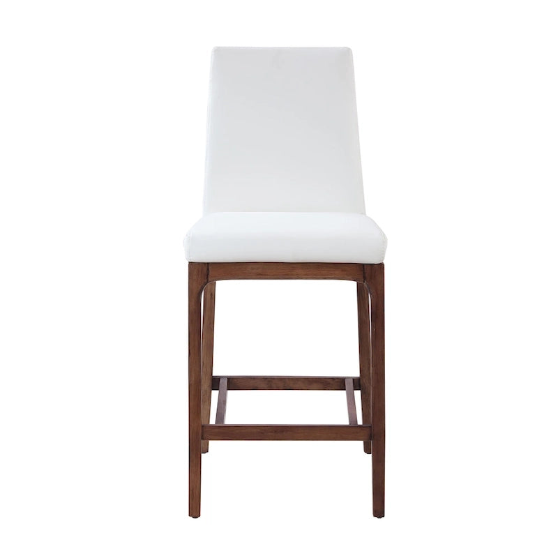 Modern Contour Back Counter Stool White Faux Leather Solid Wood Legs