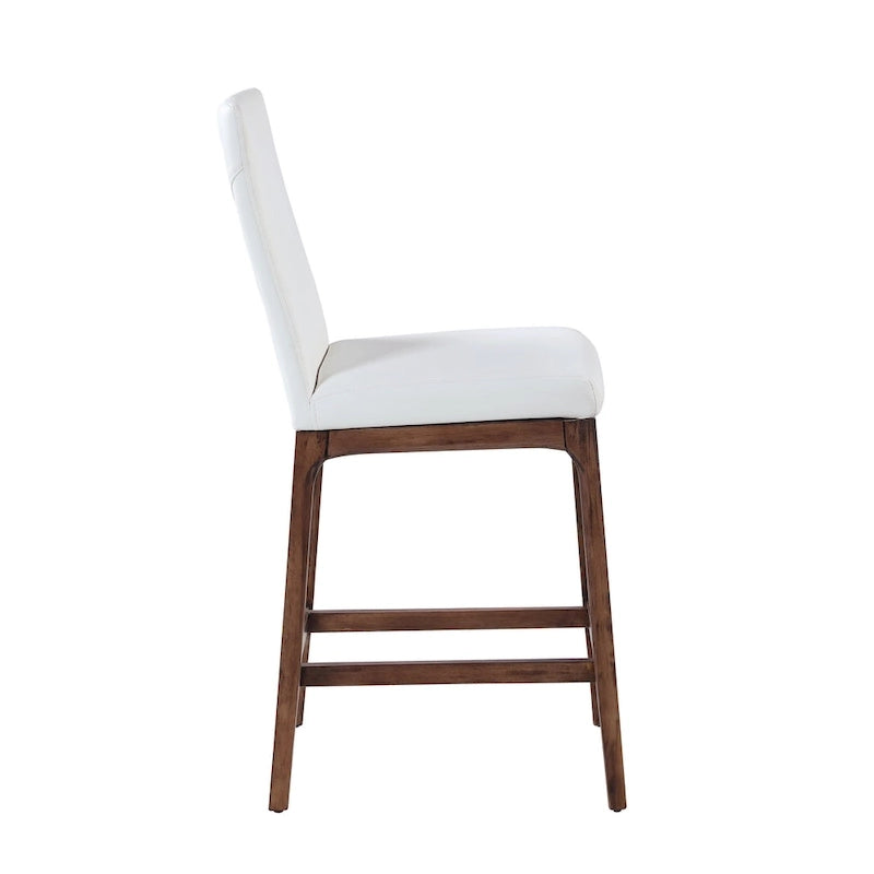 Modern Contour Back Counter Stool White Faux Leather Solid Wood Legs