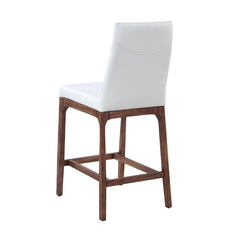 Modern Contour Back Counter Stool White Faux Leather Solid Wood Legs