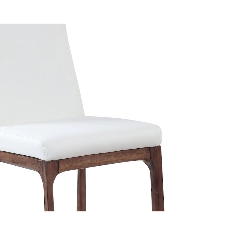 Modern Contour Back Counter Stool White Faux Leather Solid Wood Legs