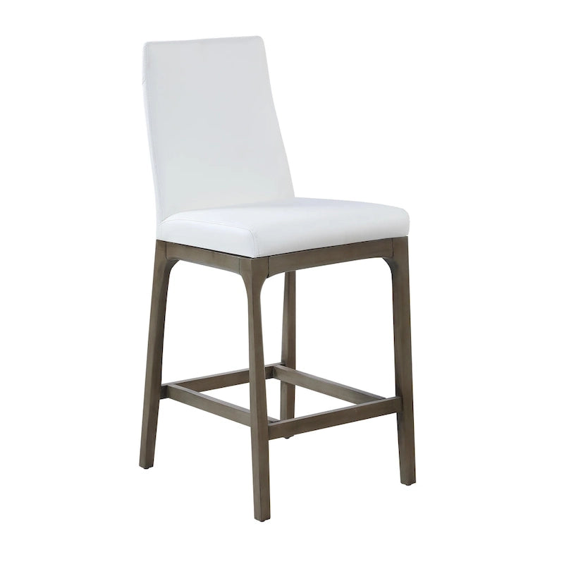Modern Contour Back Counter Stool White Faux Leather Solid Wood Legs