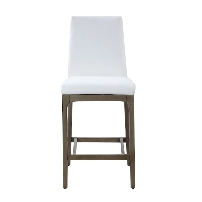 Modern Contour Back Counter Stool White Faux Leather Solid Wood Legs