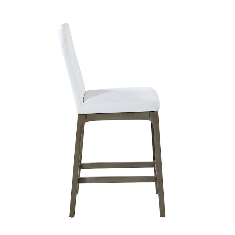 Modern Contour Back Counter Stool White Faux Leather Solid Wood Legs