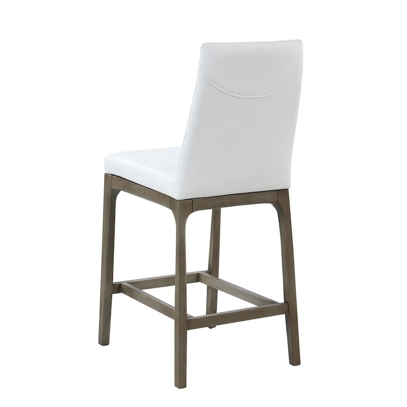 Modern Contour Back Counter Stool White Faux Leather Solid Wood Legs