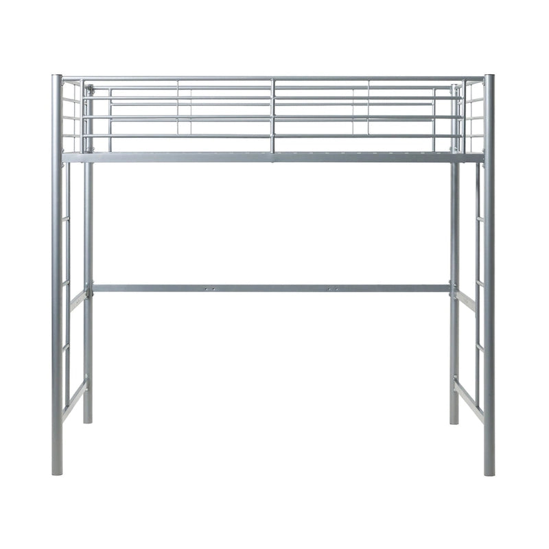 Silver Metal Twin Loft Bed with Dual Ladders and Full Guardrails