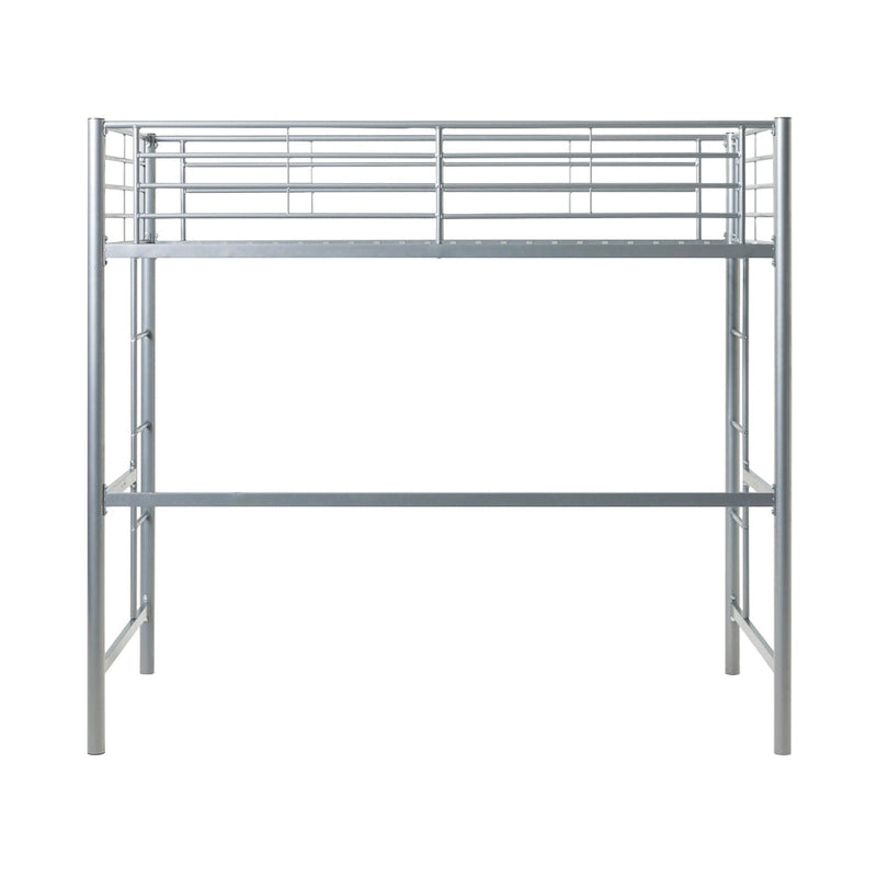 Silver Metal Twin Loft Bed with Dual Ladders and Full Guardrails