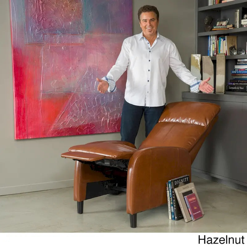 Fauteuil inclinable électrique avec revêtement en cuir reconstitué Appuie-tête rembourré Accoudoirs fins Marron