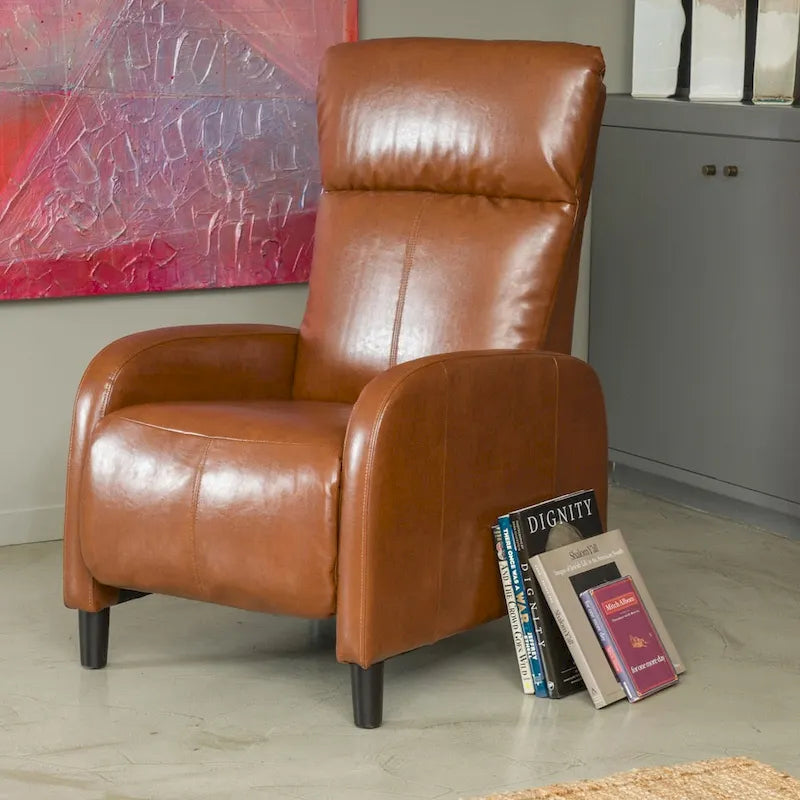 Fauteuil inclinable électrique avec revêtement en cuir reconstitué Appuie-tête rembourré Accoudoirs fins Marron