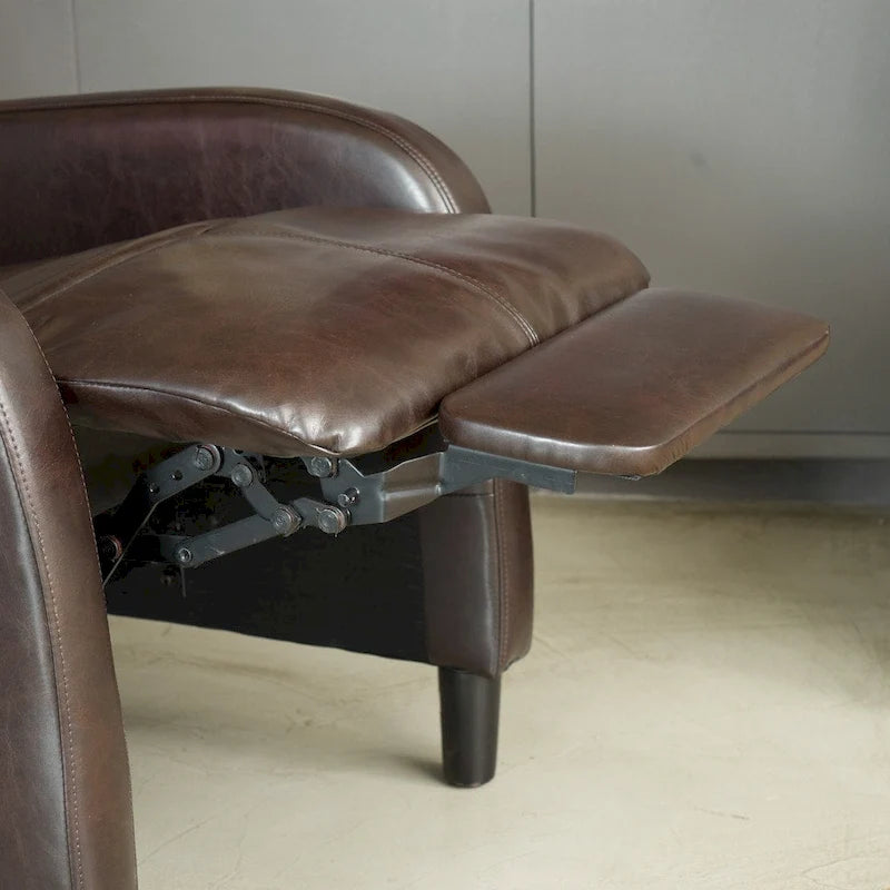 Fauteuil inclinable électrique avec revêtement en cuir reconstitué Appuie-tête rembourré Accoudoirs fins Marron