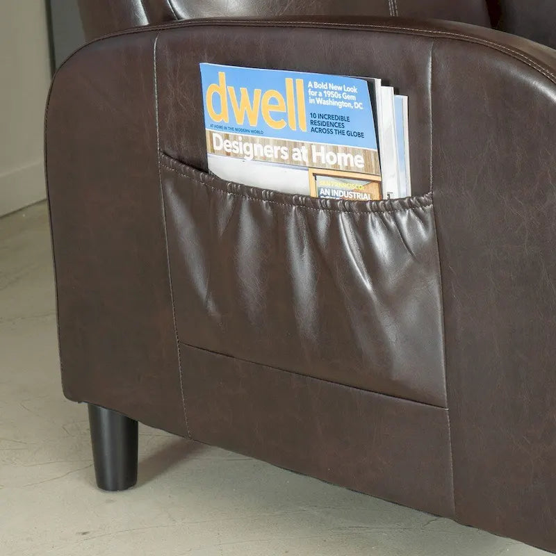 Fauteuil inclinable électrique avec revêtement en cuir reconstitué Appuie-tête rembourré Accoudoirs fins Marron