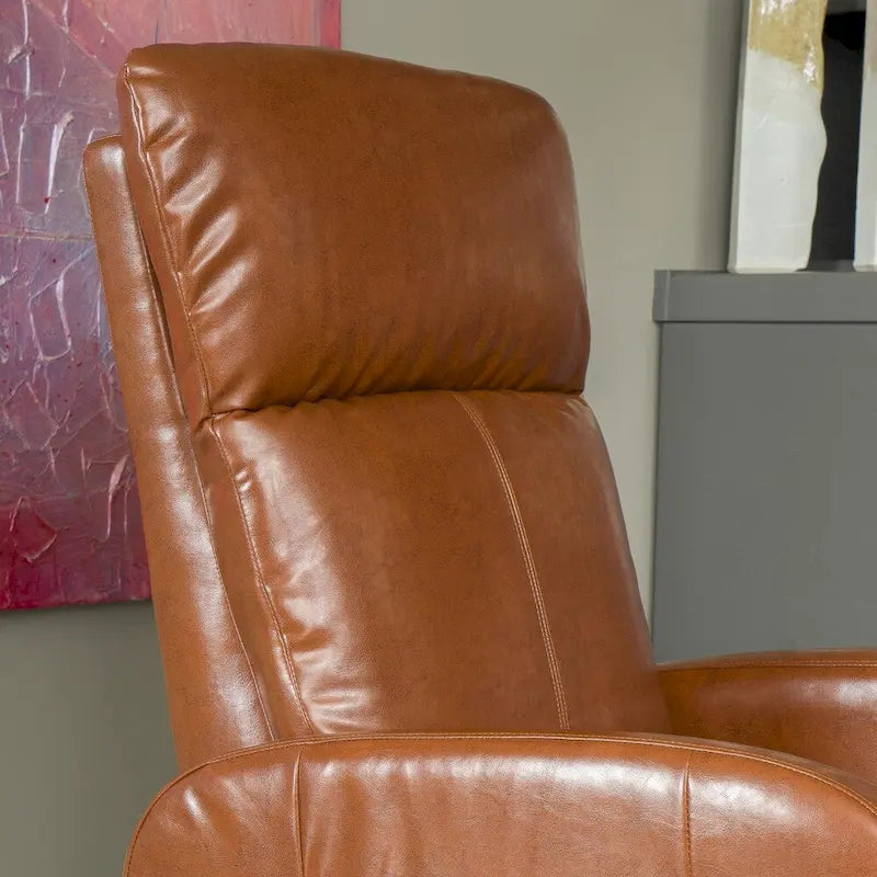 Fauteuil inclinable électrique avec revêtement en cuir reconstitué Appuie-tête rembourré Accoudoirs fins Marron