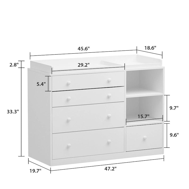 Commode à langer blanche à 5 tiroirs en bois composite