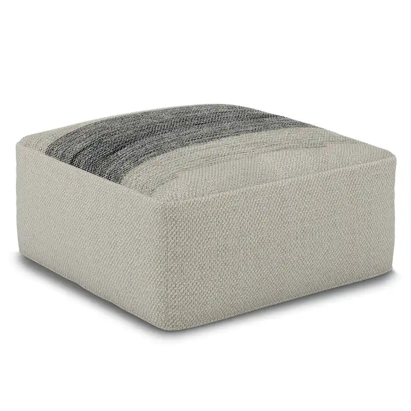 Pouf carré tissé rayé gris et blanc en polyester recyclé pour l'intérieur et l'extérieur