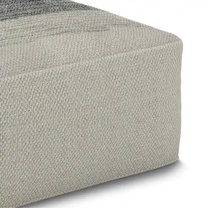 Pouf carré tissé rayé gris et blanc en polyester recyclé pour l'intérieur et l'extérieur