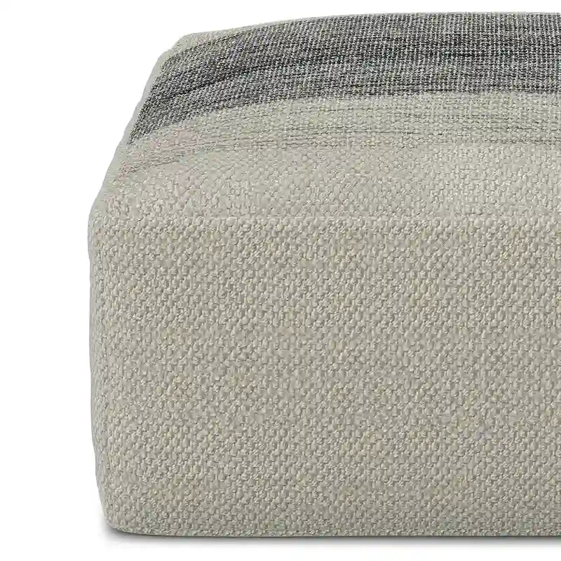 Pouf carré tissé rayé gris et blanc en polyester recyclé pour l'intérieur et l'extérieur