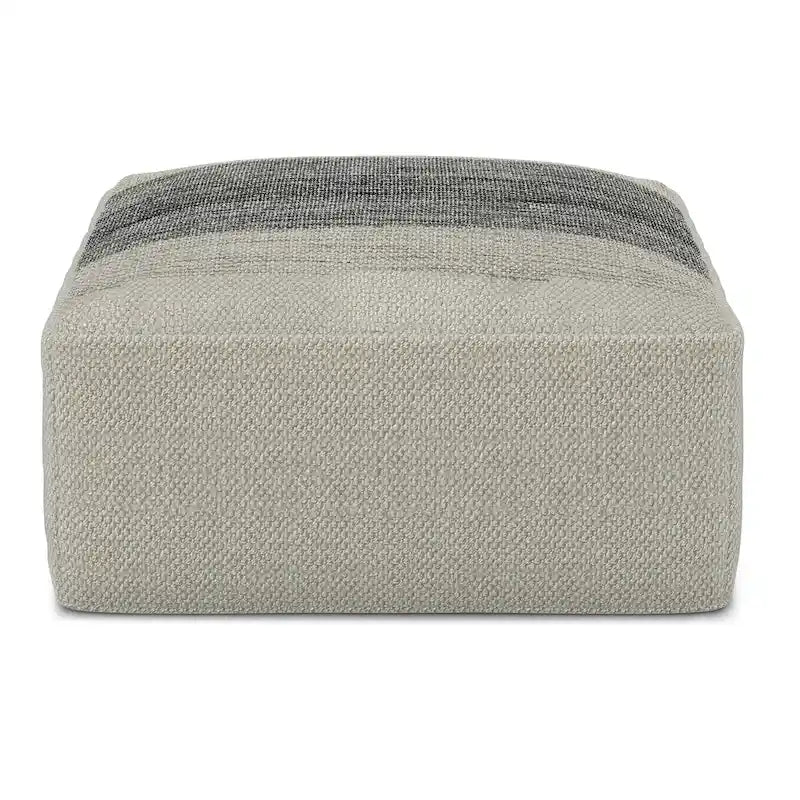 Pouf carré tissé rayé gris et blanc en polyester recyclé pour l'intérieur et l'extérieur