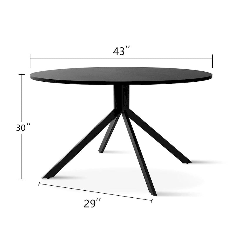 Table à manger ronde moderne noire avec plateau en bois de chêne et base en métal