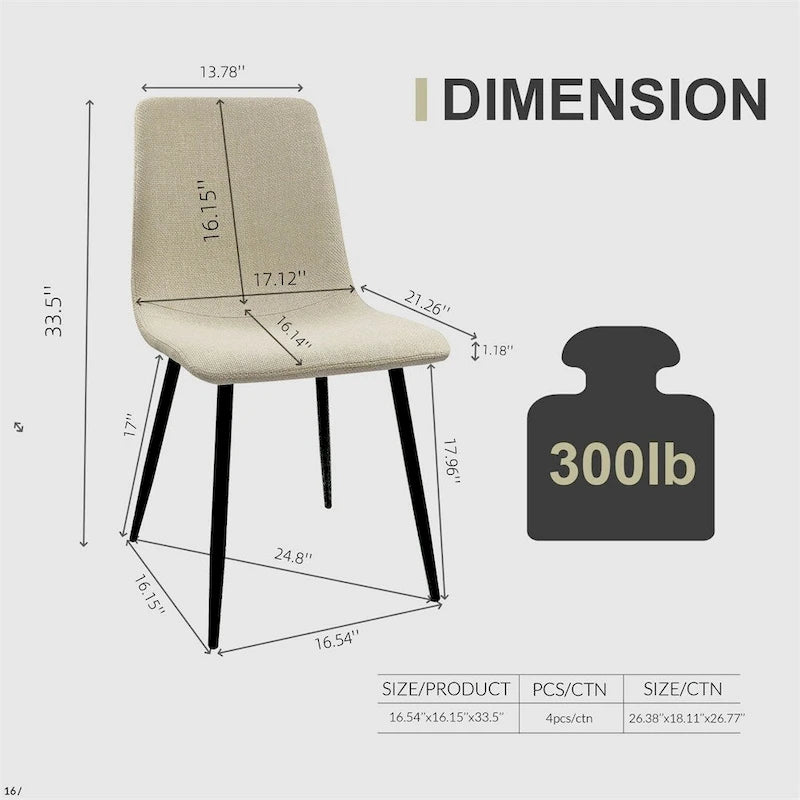 Chaise de salle à manger d'appoint rembourrée avec dossier haut et pieds en métal