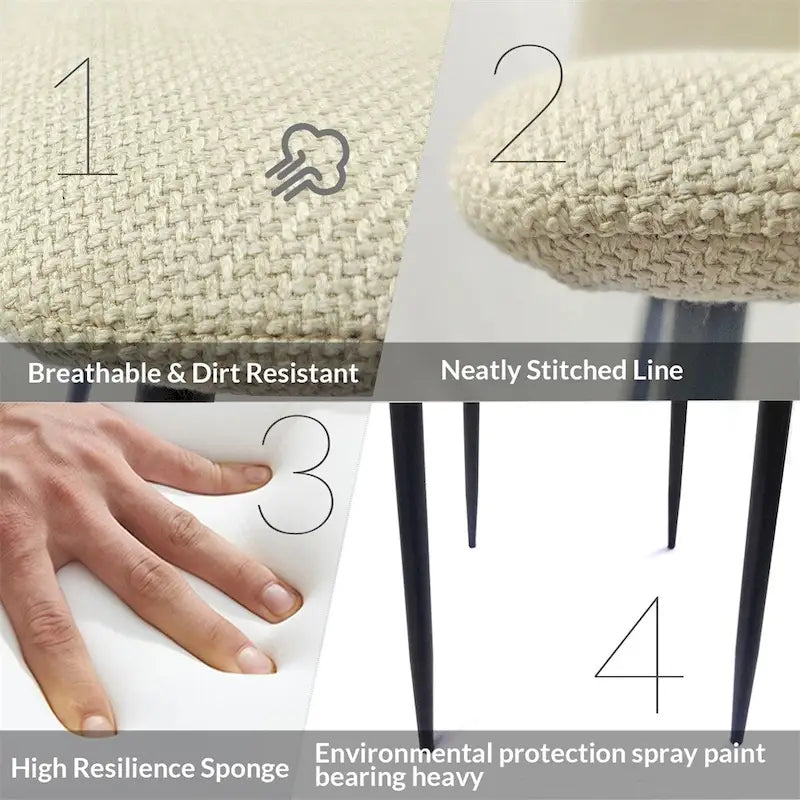 Chaise de salle à manger d'appoint rembourrée avec dossier haut et pieds en métal