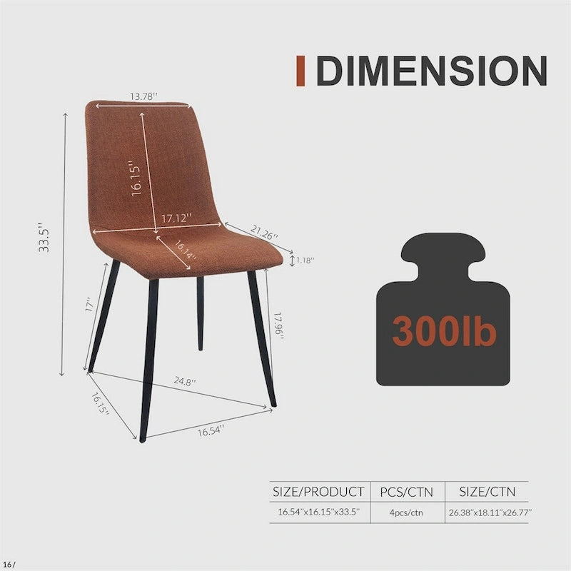 Chaise de salle à manger d'appoint rembourrée avec dossier haut et pieds en métal