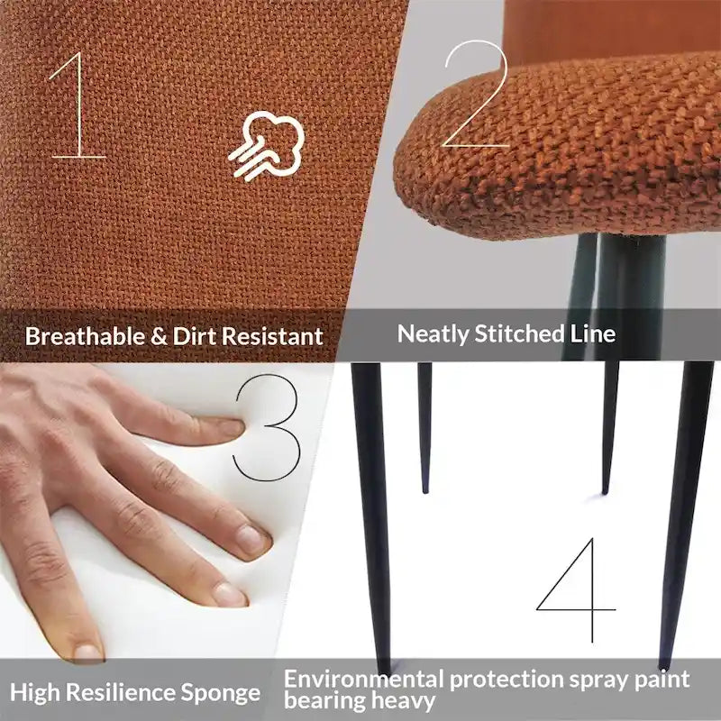 Chaise de salle à manger d'appoint rembourrée avec dossier haut et pieds en métal