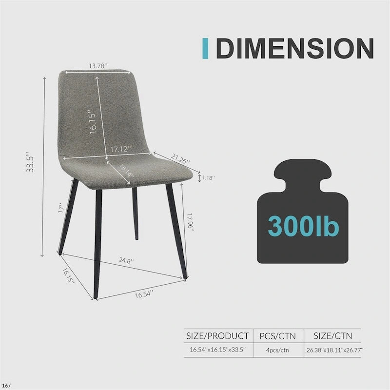 Chaise de salle à manger d'appoint rembourrée avec dossier haut et pieds en métal
