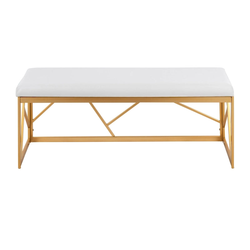 Banc capitonné Glam Metal avec velours simili cuir, cadre doré