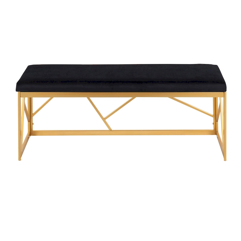 Banc capitonné Glam Metal avec velours simili cuir, cadre doré