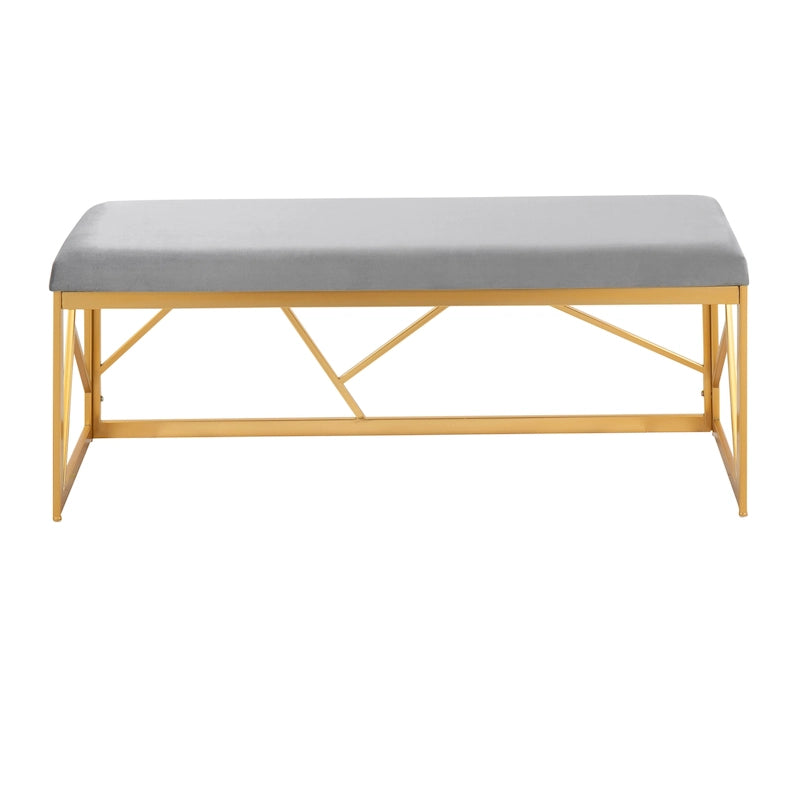 Banc capitonné Glam Metal avec velours simili cuir, cadre doré