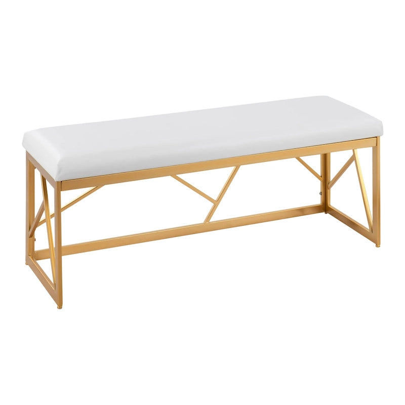Banc capitonné Glam Metal avec velours simili cuir, cadre doré