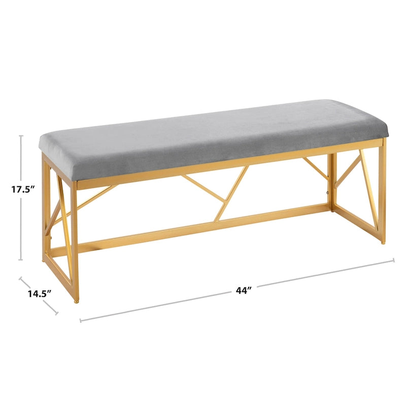 Banc capitonné Glam Metal avec velours simili cuir, cadre doré