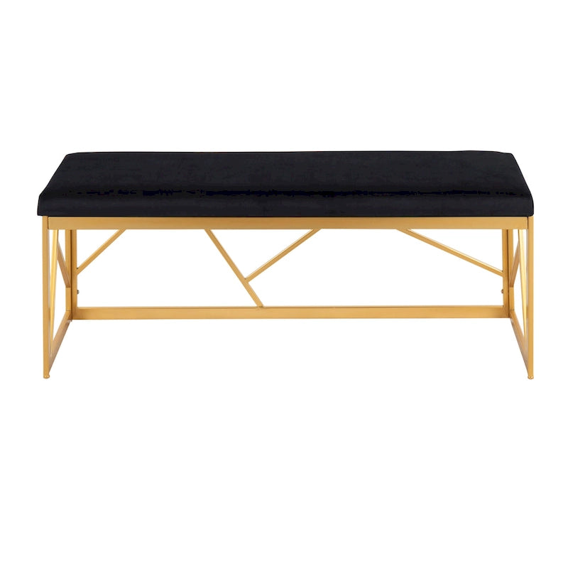 Banc capitonné Glam Metal avec velours simili cuir, cadre doré