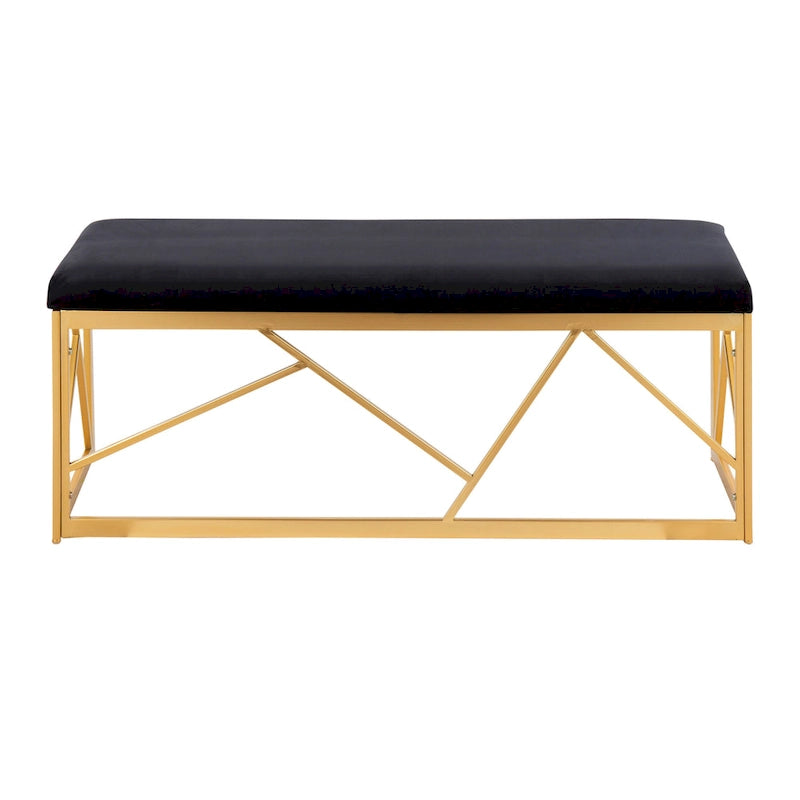 Banc capitonné Glam Metal avec velours simili cuir, cadre doré