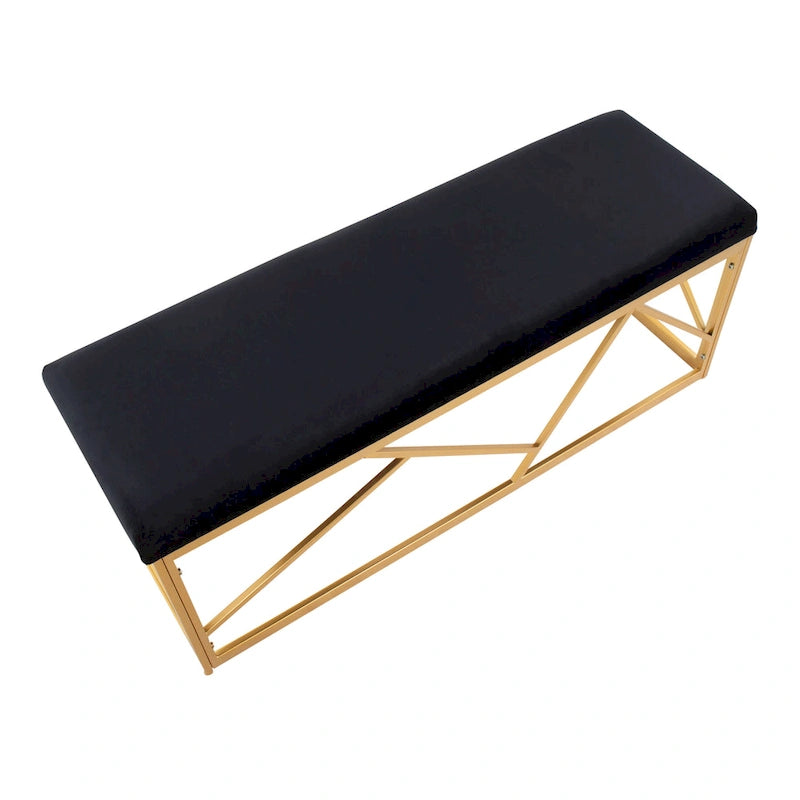 Banc capitonné Glam Metal avec velours simili cuir, cadre doré