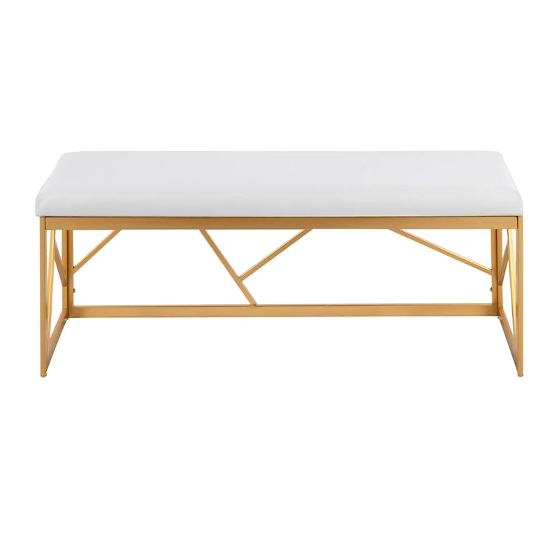 Banc capitonné Glam Metal avec velours simili cuir, cadre doré