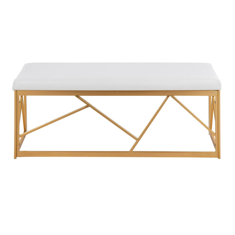 Banc capitonné Glam Metal avec velours simili cuir, cadre doré