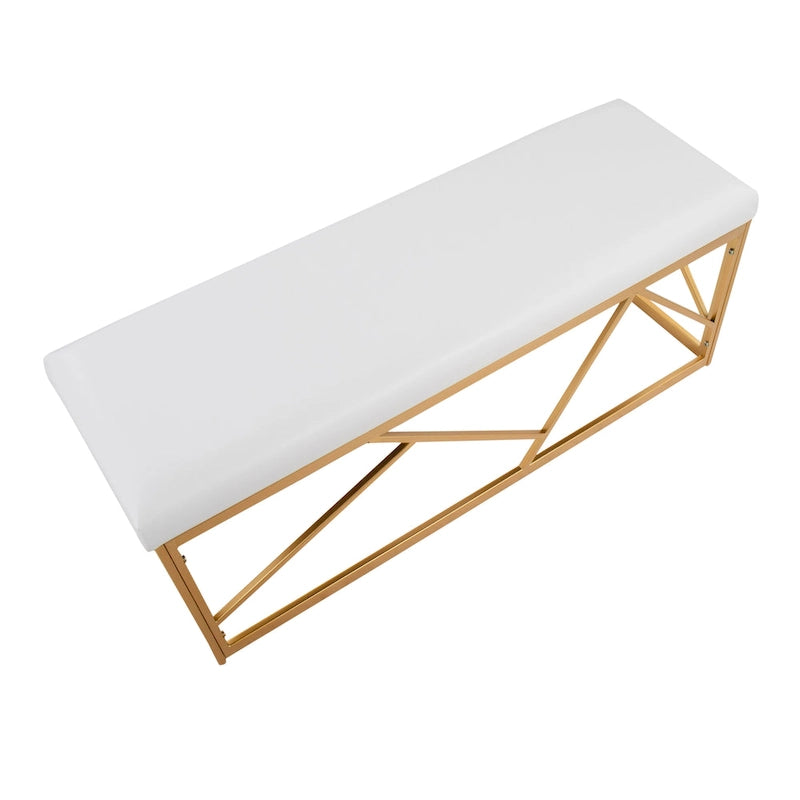 Banc capitonné Glam Metal avec velours simili cuir, cadre doré