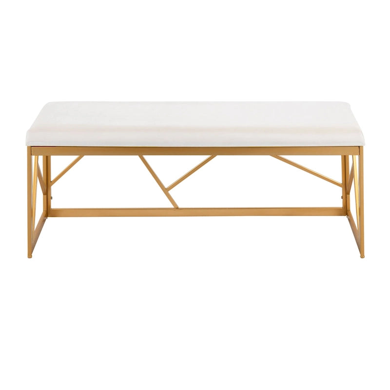 Banc capitonné Glam Metal avec velours simili cuir, cadre doré